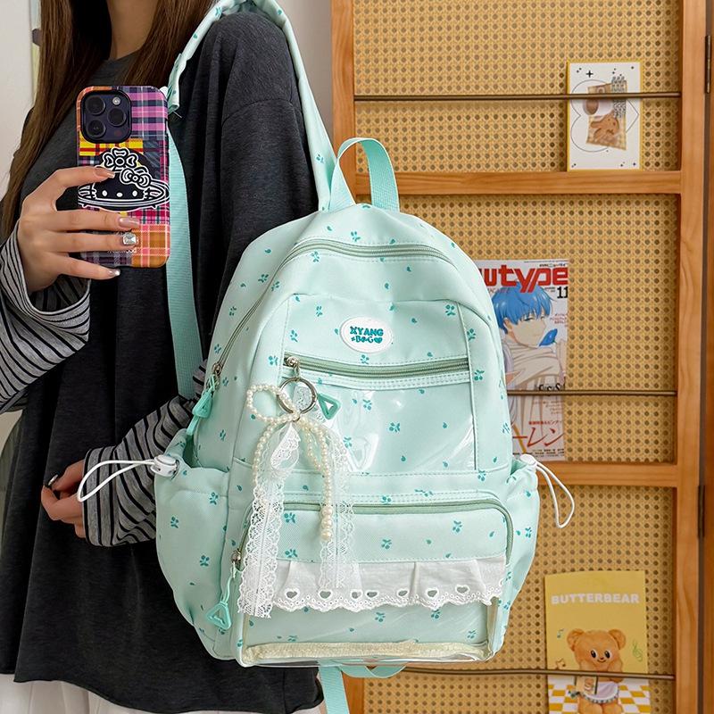 Schoolbag female cartoon print backpack burden reduction female students large capacity cute lightweight schoolbag junior high school backpack
