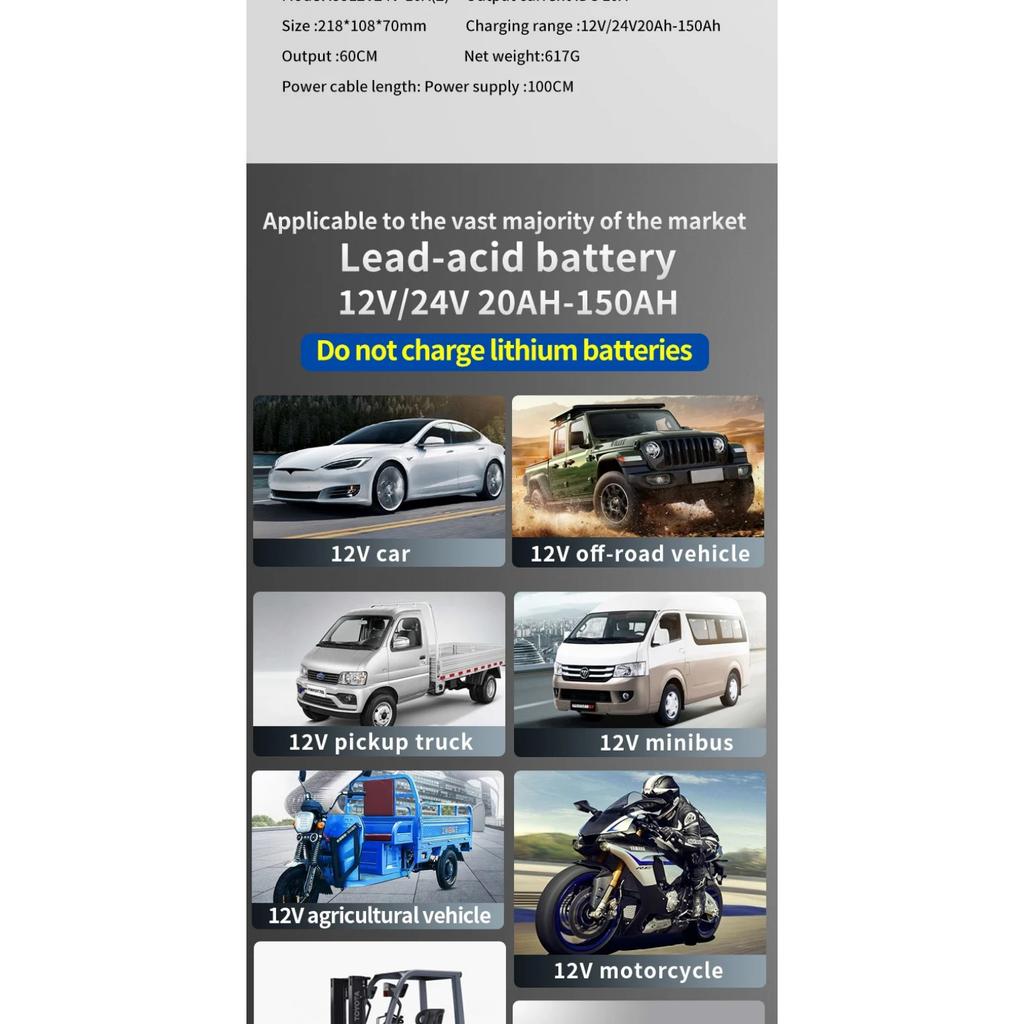 Batterieladegerät 10-Amp 12V & 24V Vollautomatisches Smart-Autobatterieladegerät mit Batterieerhalter, Erhaltungsladegerät und Batterie D