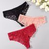 Women's Plus Size Seamless Mid-Rise Thong with Lace Trim, Breathable Pure Cotton Crotch