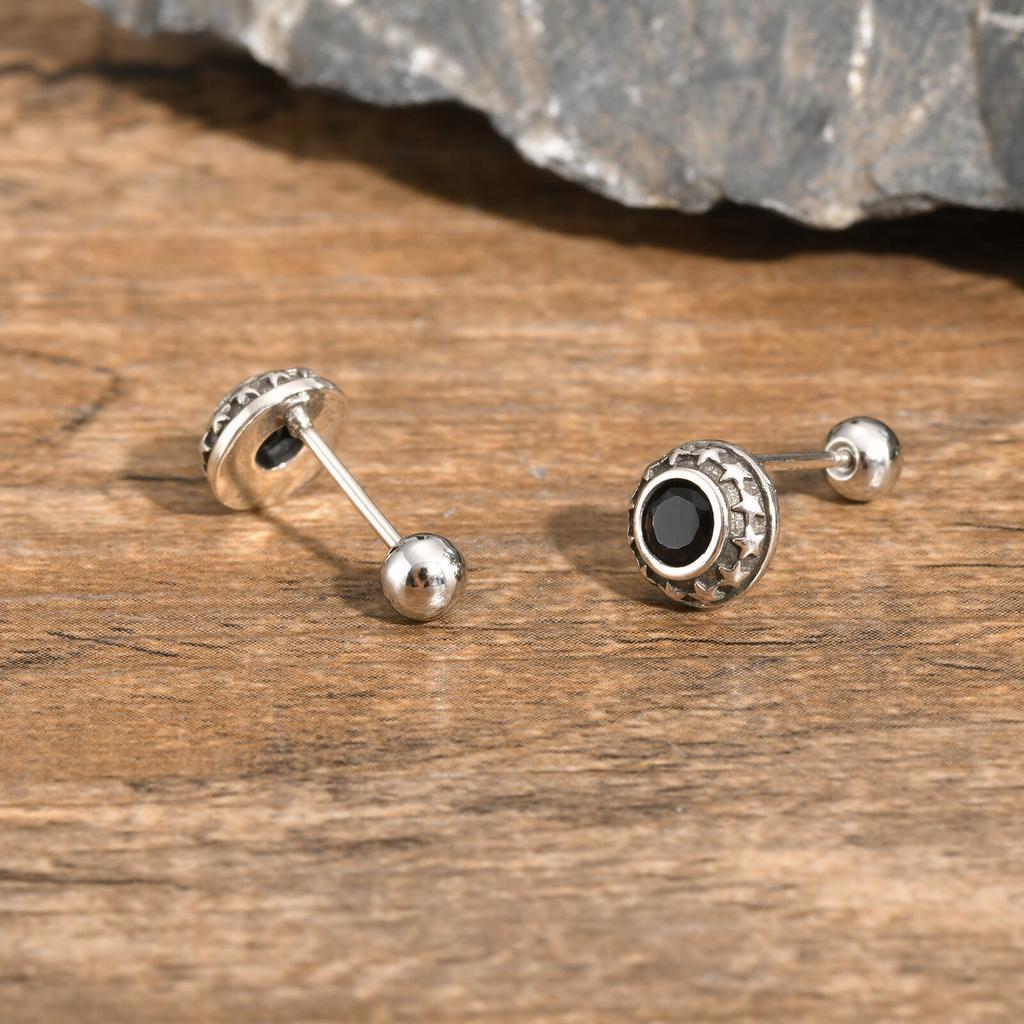 Vnox Gothic Black Zircon Stone Earrings for Men Women, Five Ponited Stars surrounding Stud Earrings, Unisex Brincos