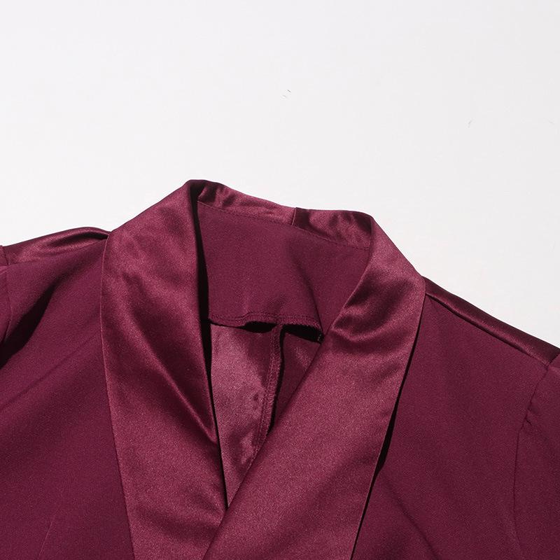 2025 Summer Women's Lapel Long-Sleeve Casual Two-Piece Suit: Solid Color Jacket & Straight Pants