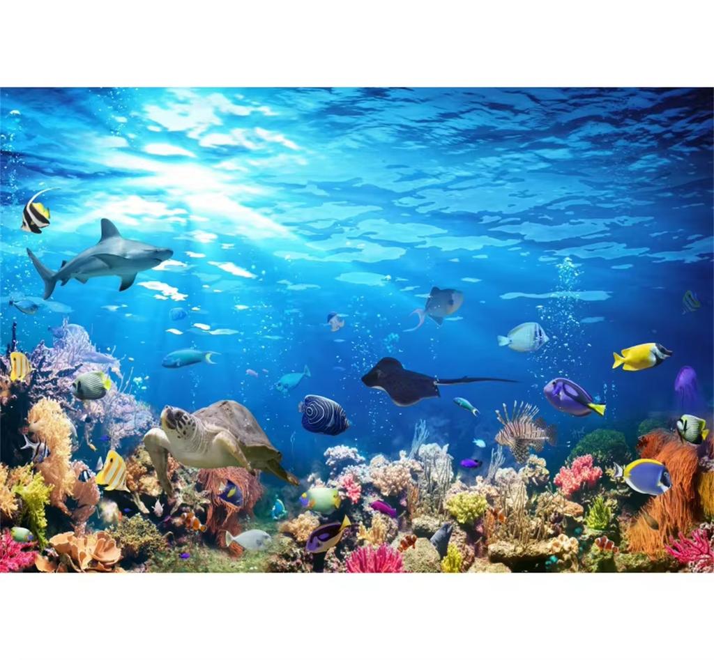 Underwater World Fish and Coral Aquarium Photography Backdrop Tapestry Theme Party Decoration Wall Hanging Cloth