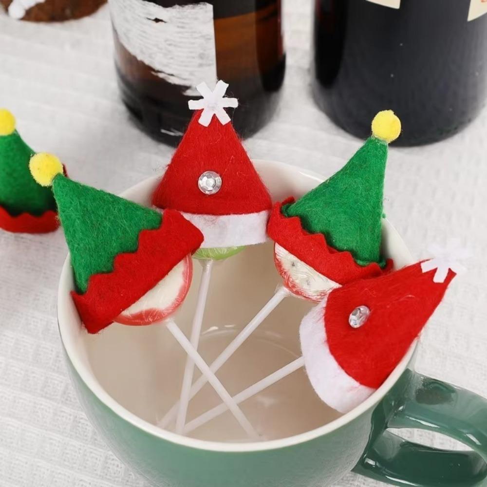 12 ks dárkových vánočních čepic Santa Claus čepice lízátko čepice láhev vína nová mini vánoční čepice párty