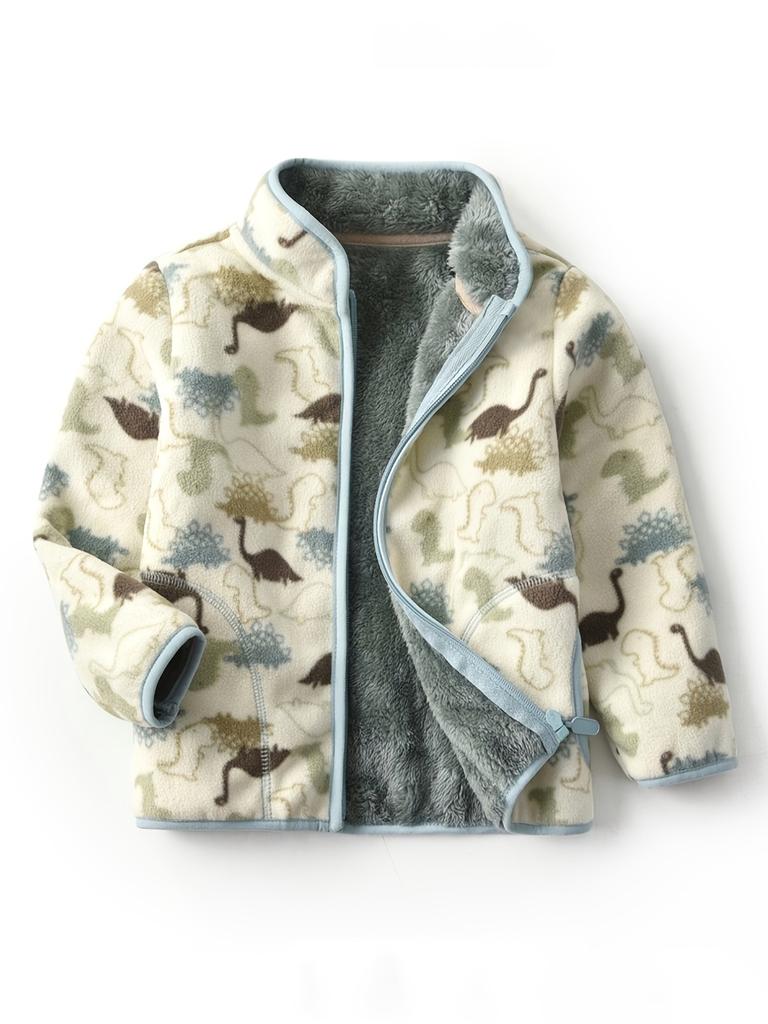 New Boys Cute Cartoon Animal Printed Casual Warm Thickened Stand Collar Zipper Jacket