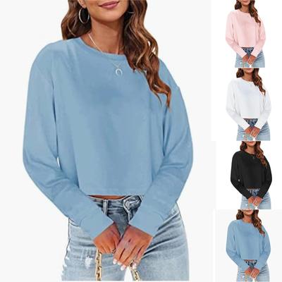 Women's Oversized Round Neck Sweatshirt Short Length Color Casual Top