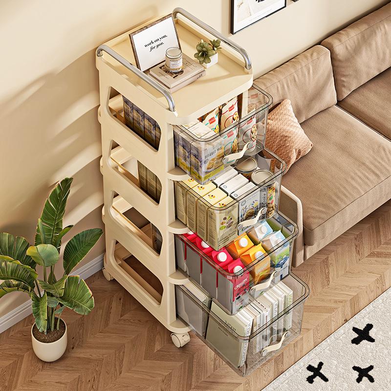 Multi-layer Transparent Drawer Storage Cabinet & Movable Trolley Shelf for Living Room