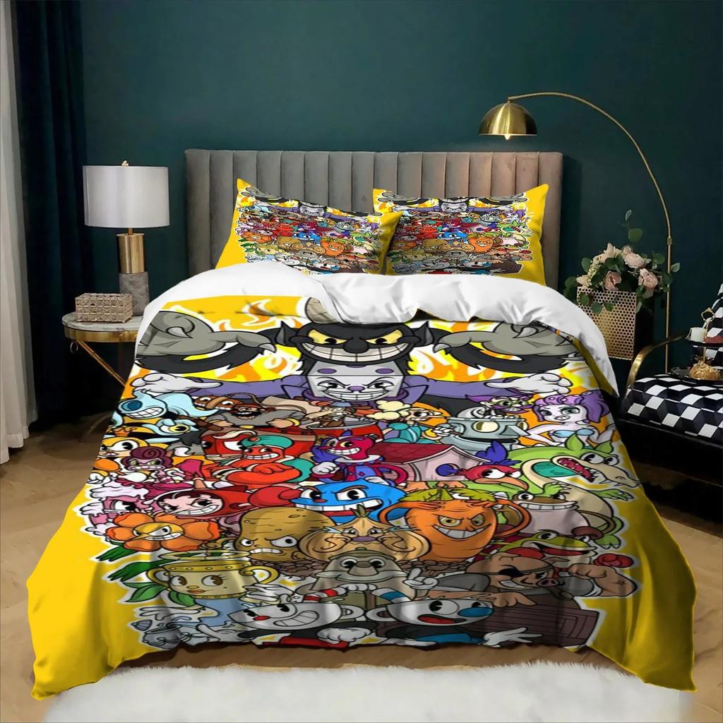 Exquisite The Cuphead Show Cartoon Bedding Sets Bed Supplies Set Duvet Cover Bed Comforter Set Bedding Set Birthday Gift