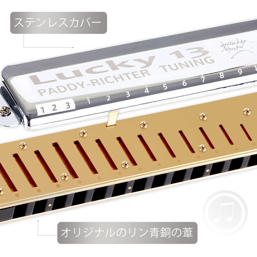 East Top Harmonica, 13-Hole Blues Harmonica In D, for Jazz Professionals, Adults, and Children, Study and Practice, Brass Cover, Canvas Case, Lucky13