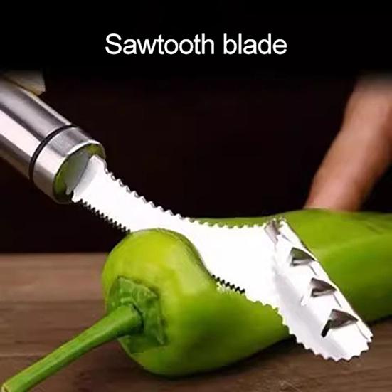 2Pcs Chili Pepper Core Remover Spiral Tooth Descaling Machine Easy Grip Kitchen Cutter Slicer for Peppers Cucumbers Bitter Melon