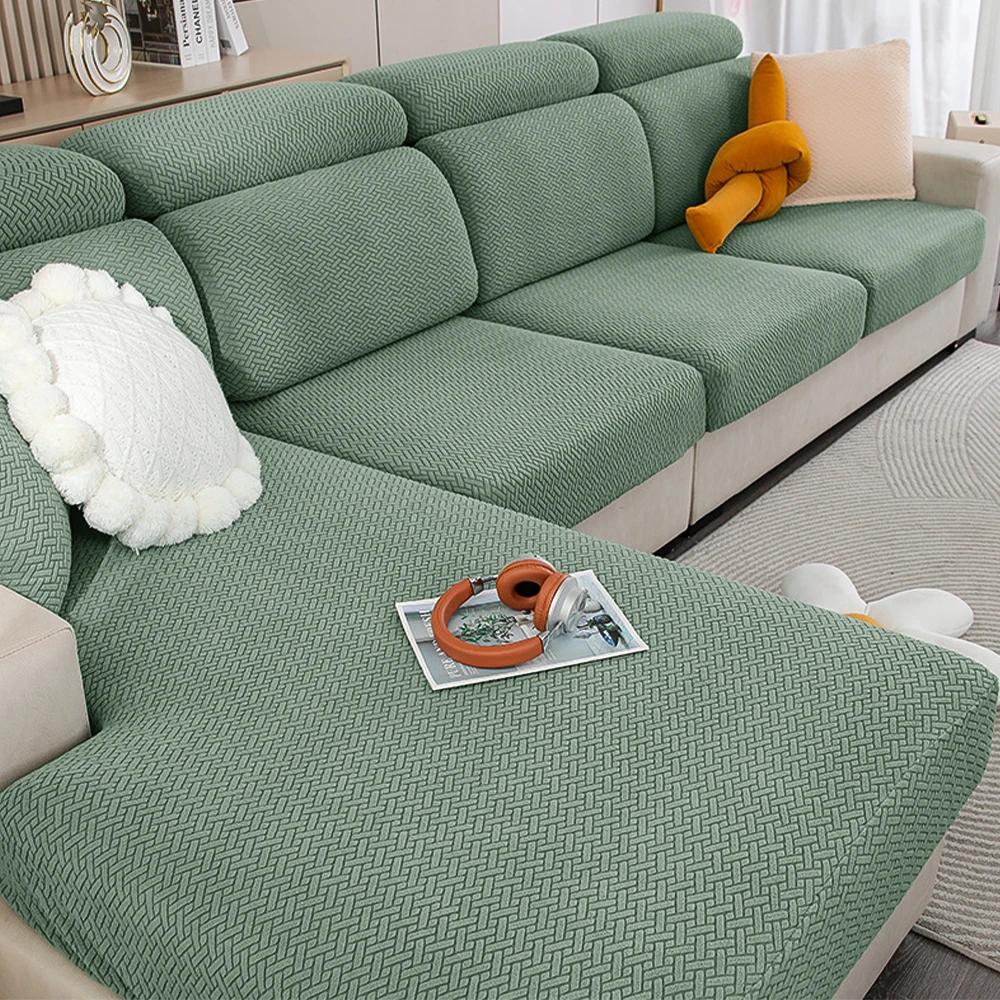 Jacquard Stretch Fabric Sofa Cover Plain Seat Couch Covers for Sofa Living Room Removable Seat Case Chaise Lounge Slipcover Pets