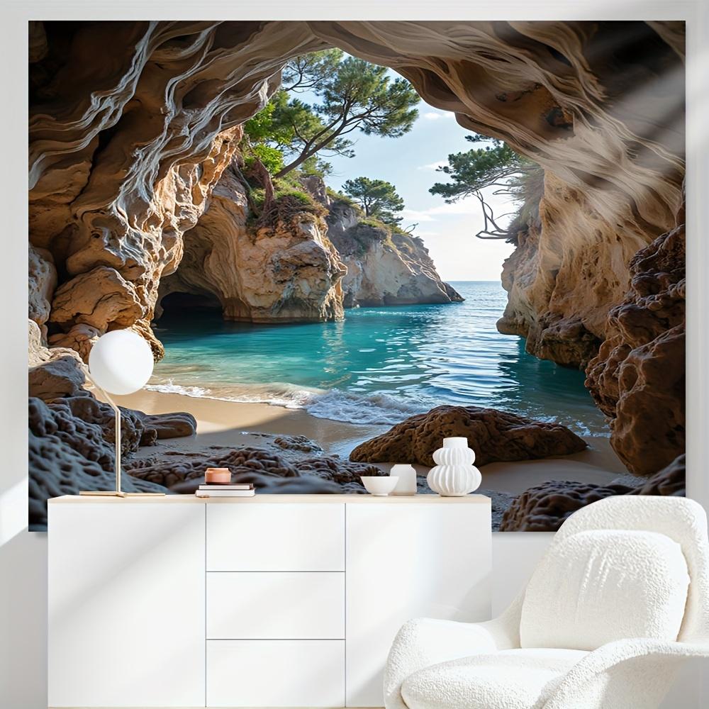 A Polyester Material Landscape Photo Background of Sea Erosion Caves  Suitable for Both Indoor and Outdoor Decoration