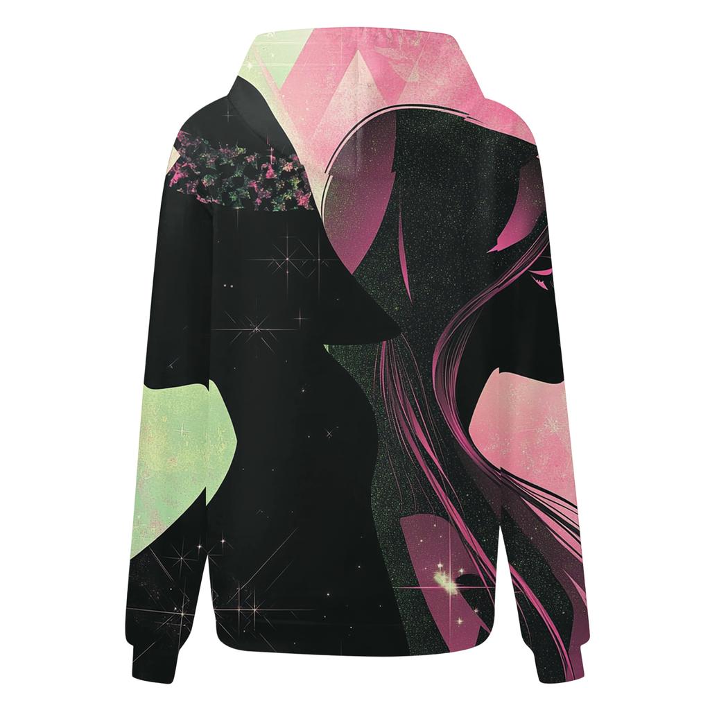 Women's Casual Fashion Witch Print Long-Sleeve Hooded Sweatshirt With Pockets