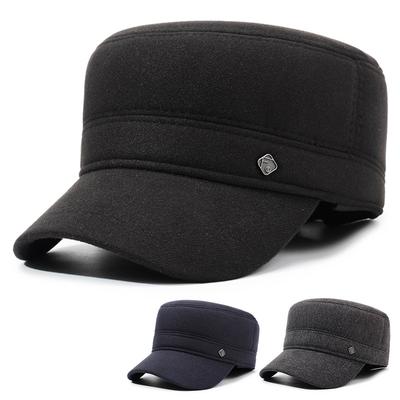Winter Thick Cold-Proof Middle-Aged and Elderly Outdoor Flat Top Cotton Cap Men's Letter Label Ear Protection Warm Wool Duck Cap