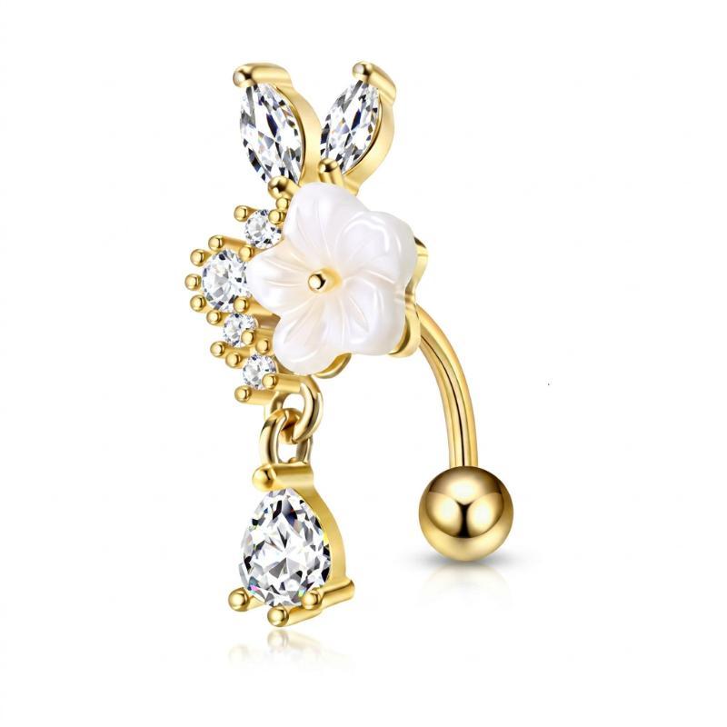 Dainty Zircon Pendant Belly Button Ring for Women Shiny Crystal Star Navel Jewelry Rust-proof for Beach Vacation