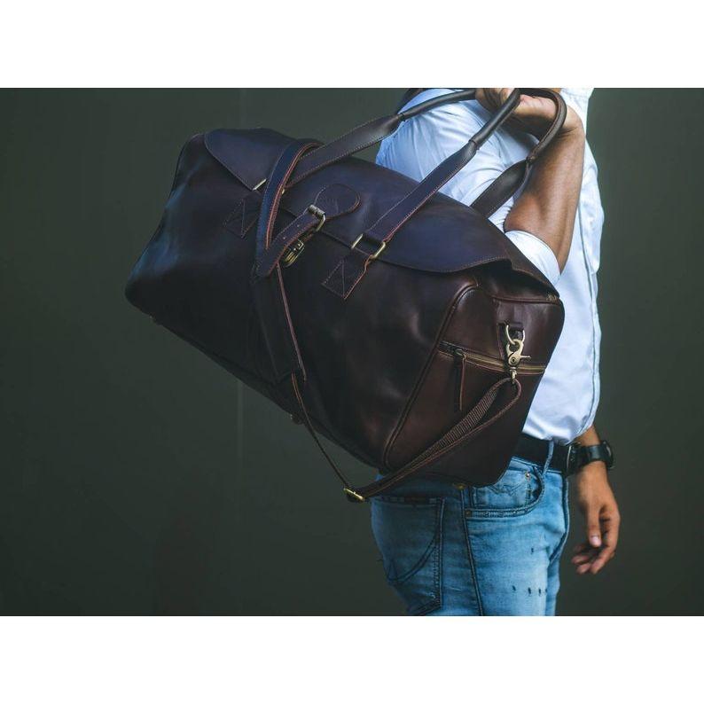 Full Grain Leather Weekender Bag: Carry-on Duffle, Custom Monogram