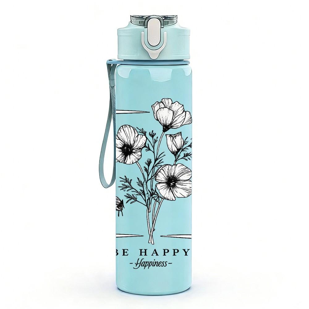 1PC Simple Line Drawing Daisy Flower Print 750ml Color Plastic Sports Water Bottle Leakproof Flip Straw Lid Suitable for Sports Office Home Use