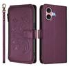 For iPhone 16 Leather Case Butterfly Floral Imprint Zipper Wallet Stand Cover with Wrist Strap