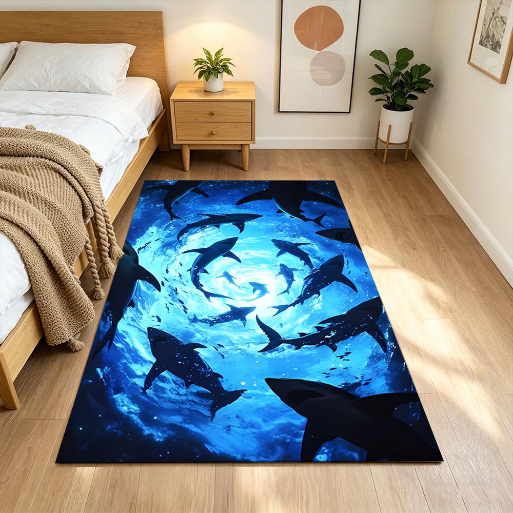 Sharks In Deep Blue Ocean Non-Slip Home Carpet Design for Office Decor Living Room Bedroom Gift