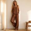 Yousheng Sleeveless 2 Piece Sets for Women, Buttons Crew Neck Tank Top And Wide Legs Pants Matching Sets, Summer Loose Lounge Outfits