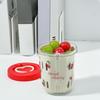 Double Wall Salad Cup Portable Leak Proof Oat Container With Fork&Handle Drain Fruit Cup Cute Breakfast Cup For Student
