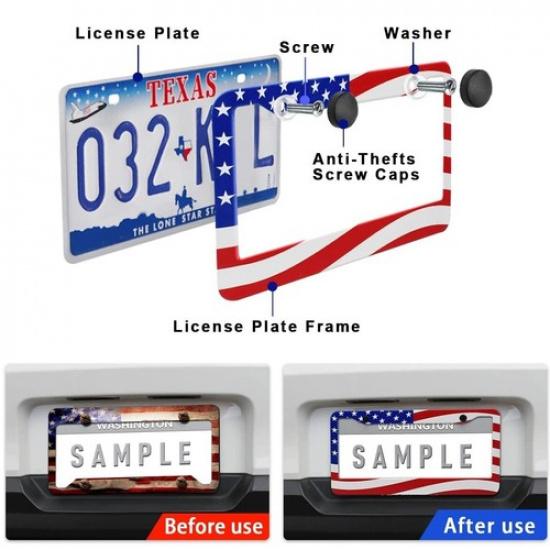 2x For Ram 1500 Accessories US Flag Red Patriotic Car License Plate Frame Cover