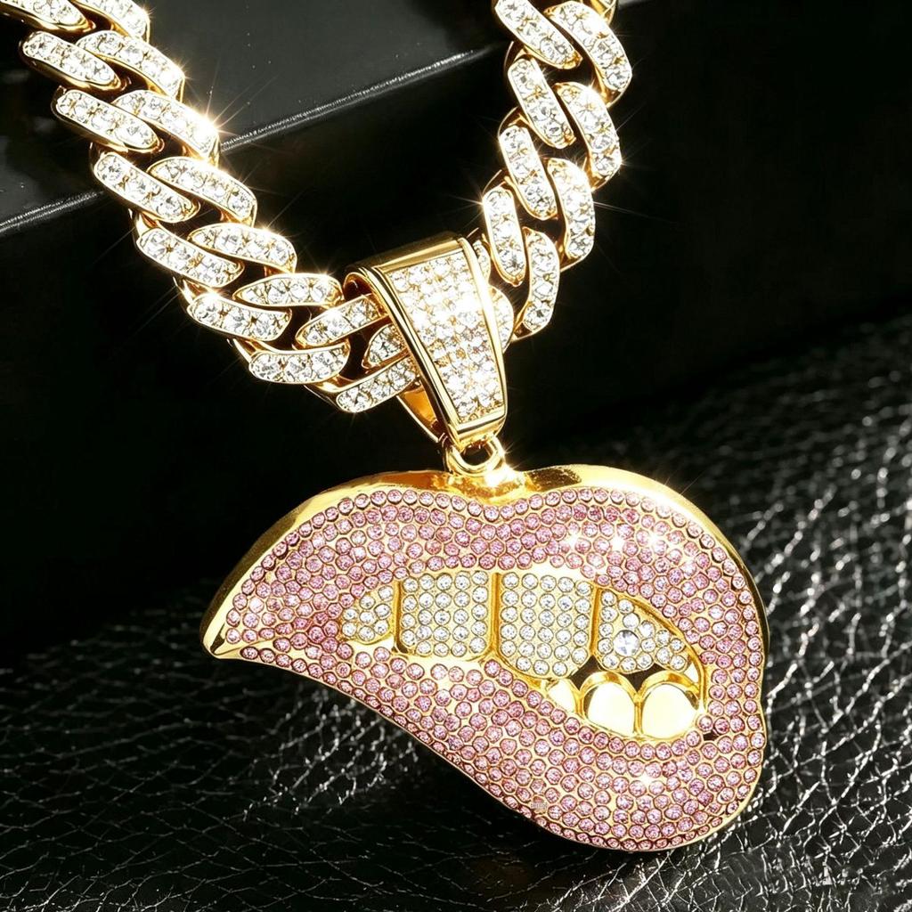 Men's Trendy Hip Hop Red Lips Pendant Cuban Chain Necklace