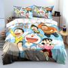 D-Doraemon mit Freunden Bedrucktes Bettwäscheset für Kinder Jungen Mädchen Neue 3D-Bedruckte Bettdecke Bettbezug Kissenbezug Schlafzimmer Dekor