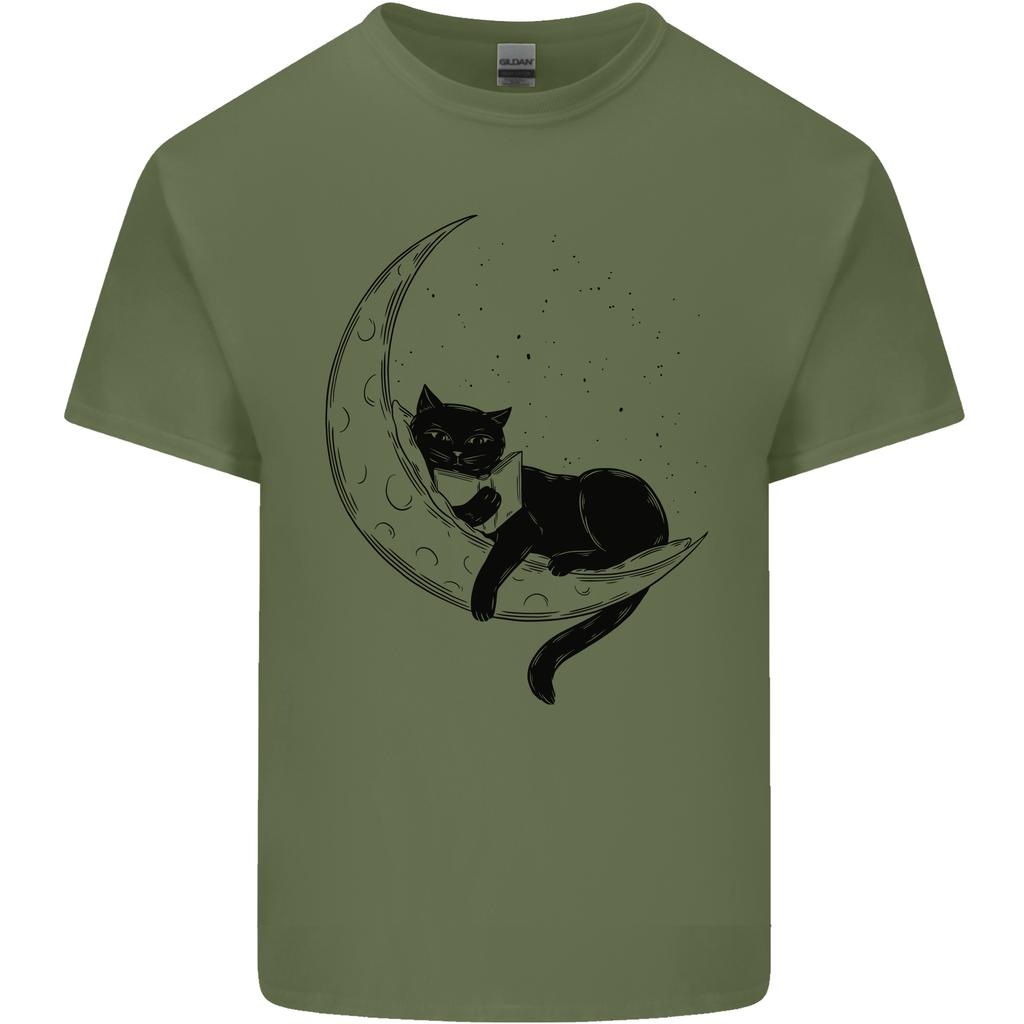 A Cat Reading a Book On the Moon Unisexs Light Cotton TShirt