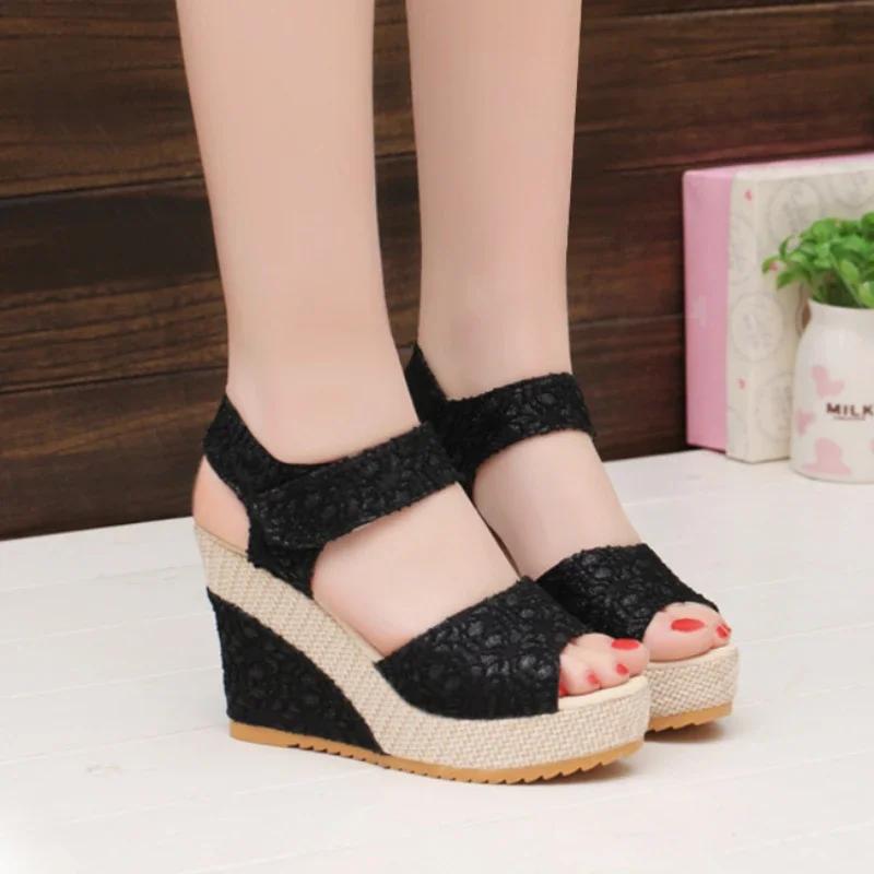 2024 Fashion Shoes for Women Slip on Women's Sandals Summer Solid Open Toe High Heels Water Proof Roman Daily Sandals Women