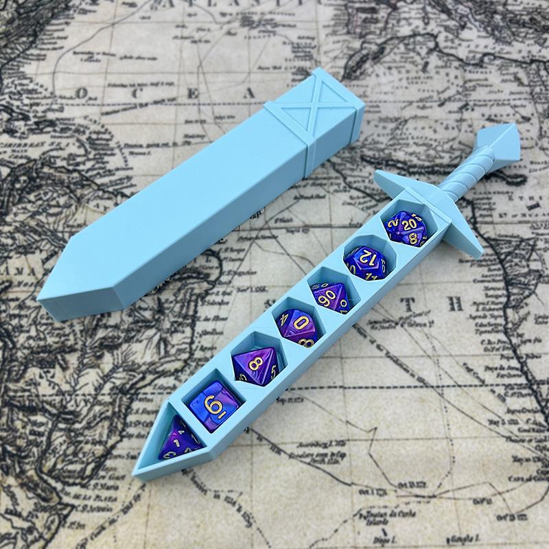 3D Printed Sword-Shaped Storage Box With Dices For Dnd Rpg Trpg Games Dice Dnd Game Role Dice Holder Desktop Ornament Storage Bo