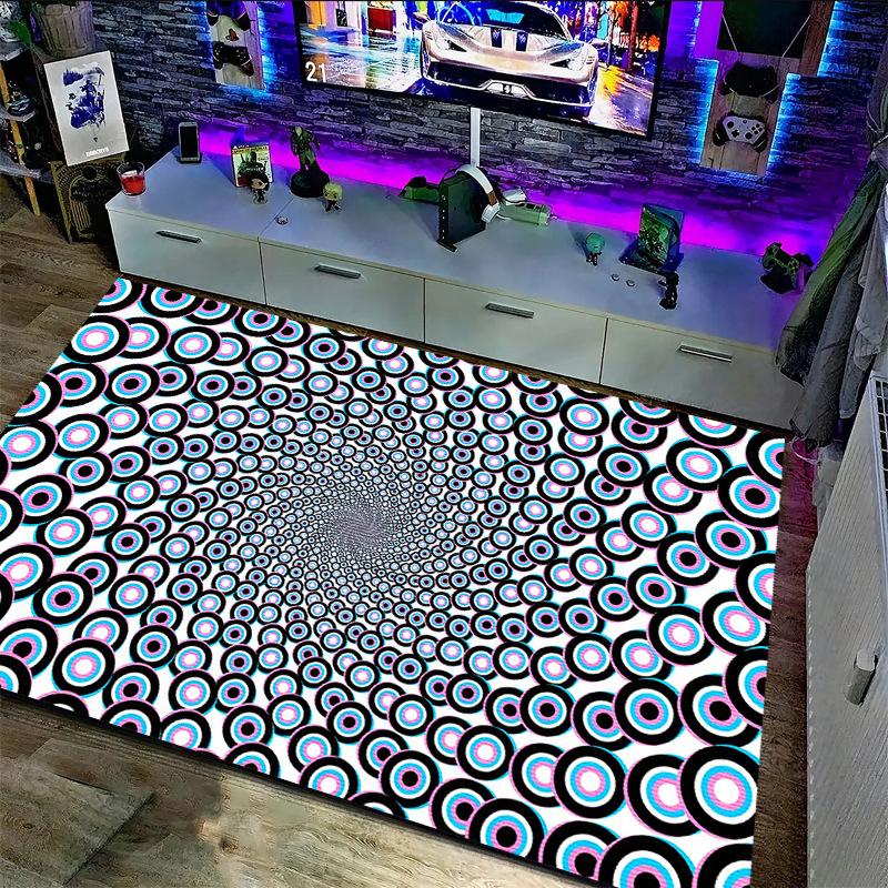 Optical Illusion 3D Abstract Checkered Wave Spiral Mat Visual Impact Non-slip Carpet Rug for Gaming Living Room Home Decoration
