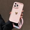 iPhone 17 Case with Lanyard for 16 Pro Max, Heart-Shaped Gold Electroplated Silicone, Frosted Finish