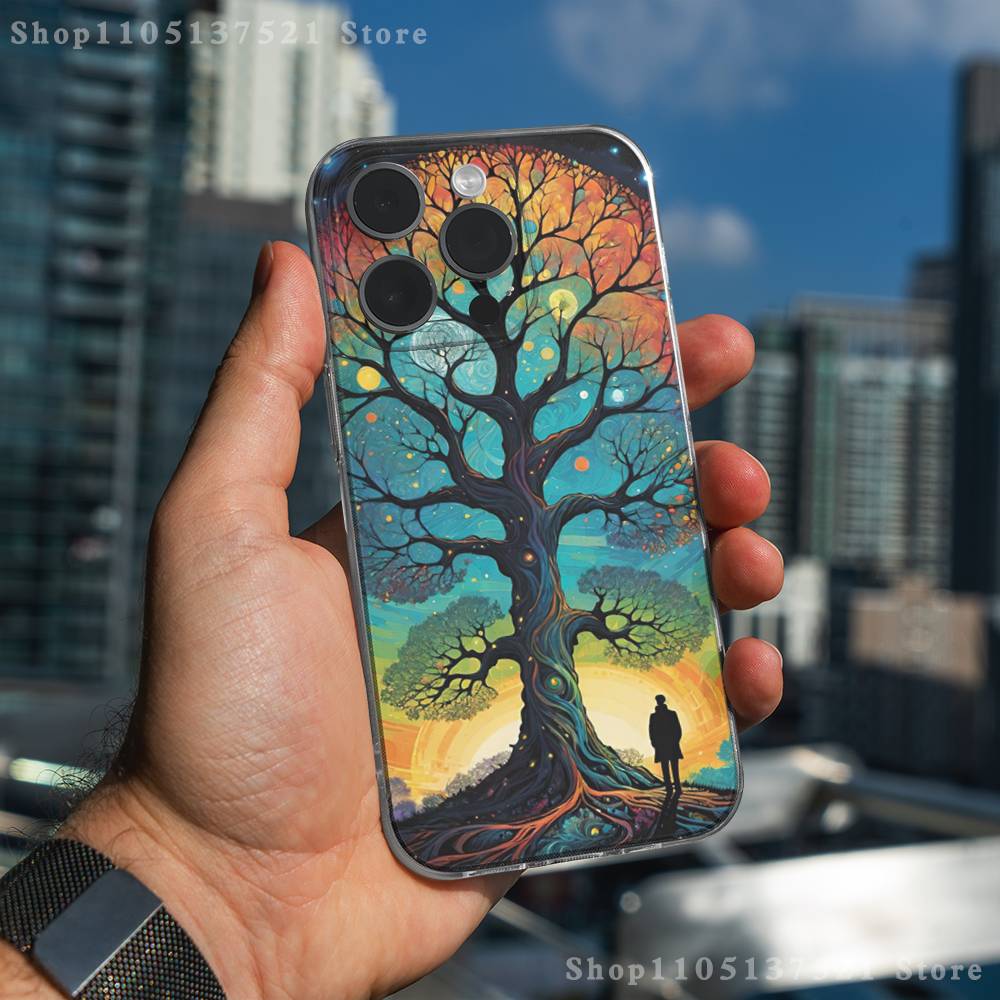 

Starry Sky Art Trees Phone Case For iPhone 17,16,15,14,13,12,11 Pro,Max,Plus,XR,Mini,E Clear Full-coverage Soft Cover iPhone13