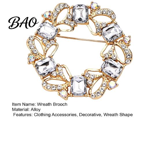 Decorative Clothing Pin Women Rhinestone Hollow Wreath Brooch, Dainty Badge Vintage Pin, Sweater Cardigan Coat Dress Jewelry Accessories Sturdy Metal