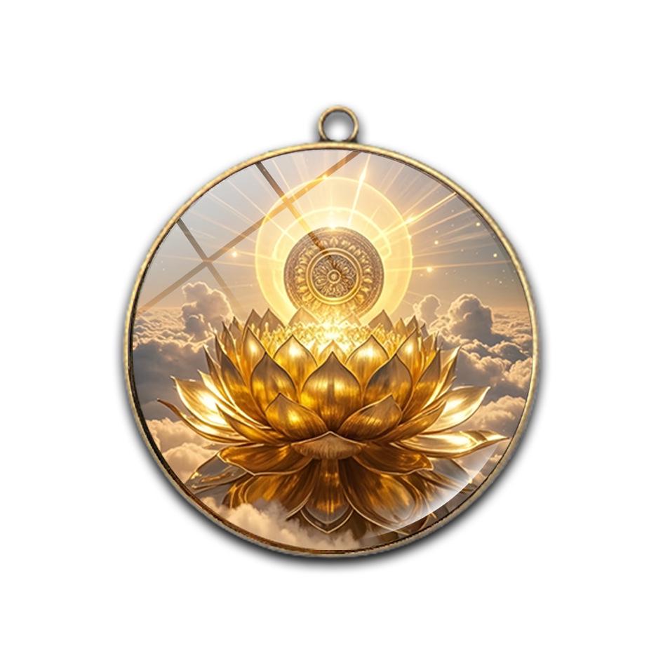 4cm Antique Bronze Sunlight Golden Lotus Pendant with Turquoise Gem