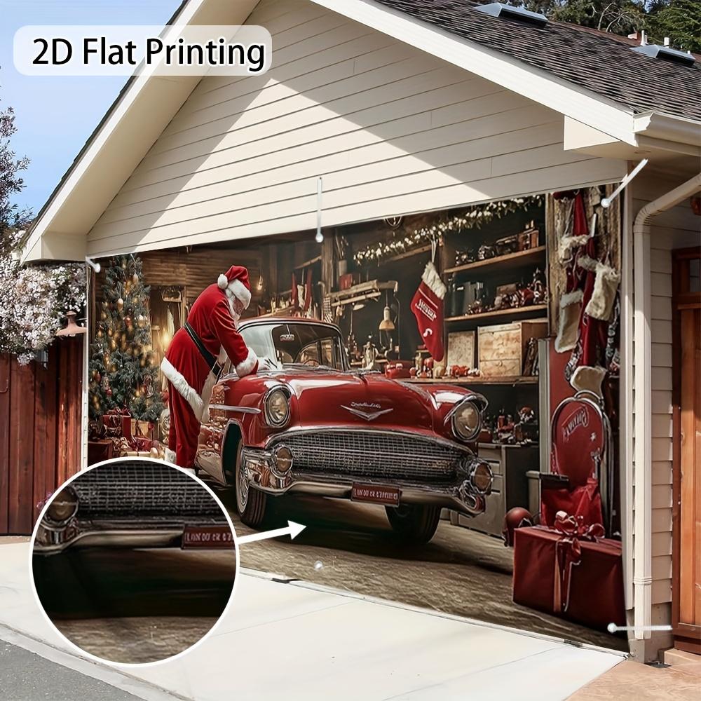 2D Flat Banner, 2D Flat, 1pc Holiday Santa Claus Garage Door Decoration - 2D Flat Printing, Christmas Decoration