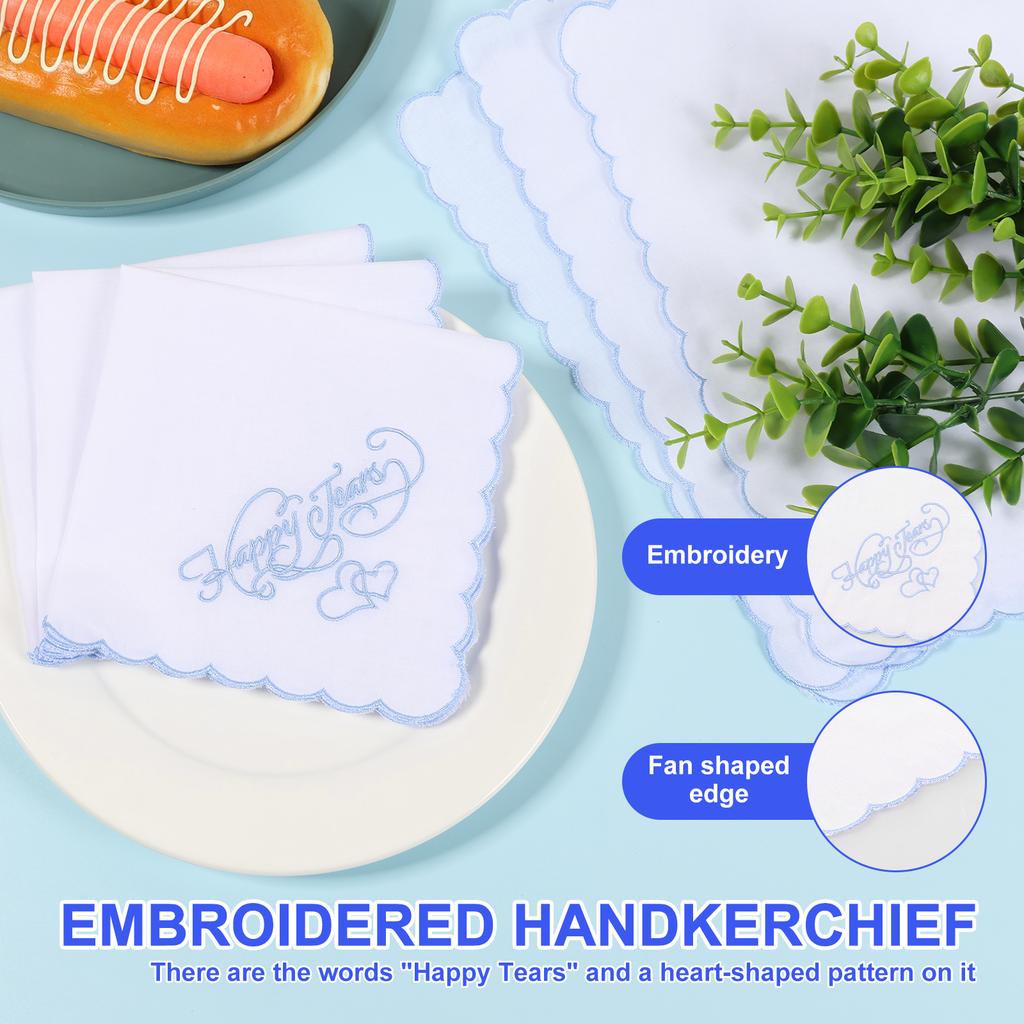 12Pcs Cotton Embroidered Handkerchief 28x28 Cm Portable Wedding Square Scarf Soft Comfortable Wedding Handkerchief for Party