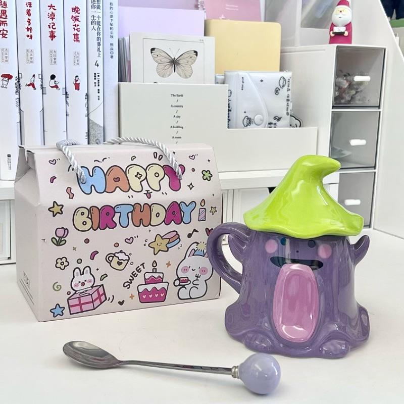 Birthday Gift Girl Strange Ghost Ceramic Mug with Lid Christmas Water Cup Girlfriend Souvenir