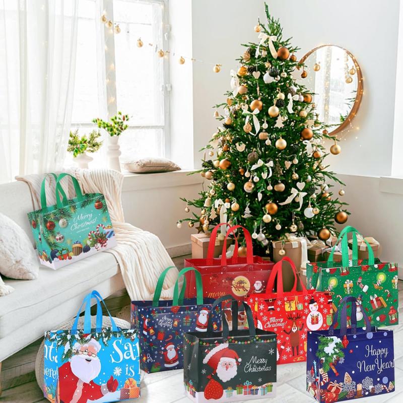 New 20-1PC Christmas Gift Bags Santa Elk Snowflake Tote Bag Gift Bags Thickened Non-woven Waterproof Bag Christmas Decoration