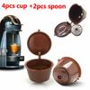 2/4 Pcs Set Refillable Coffee Capsule Filter Cup Reusable Caps + Spoon + Brush Filter Baskets Pod Strainer Coffeeware with Spoon