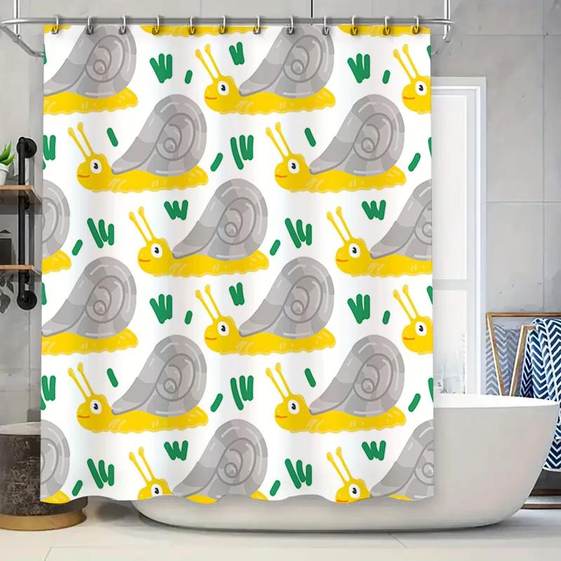 

Whimsical Snail Shower Curtain Set With Cartoon Print For Bathroom Decor Perfect Gift Idea W60H190(CM)-1 Pcs