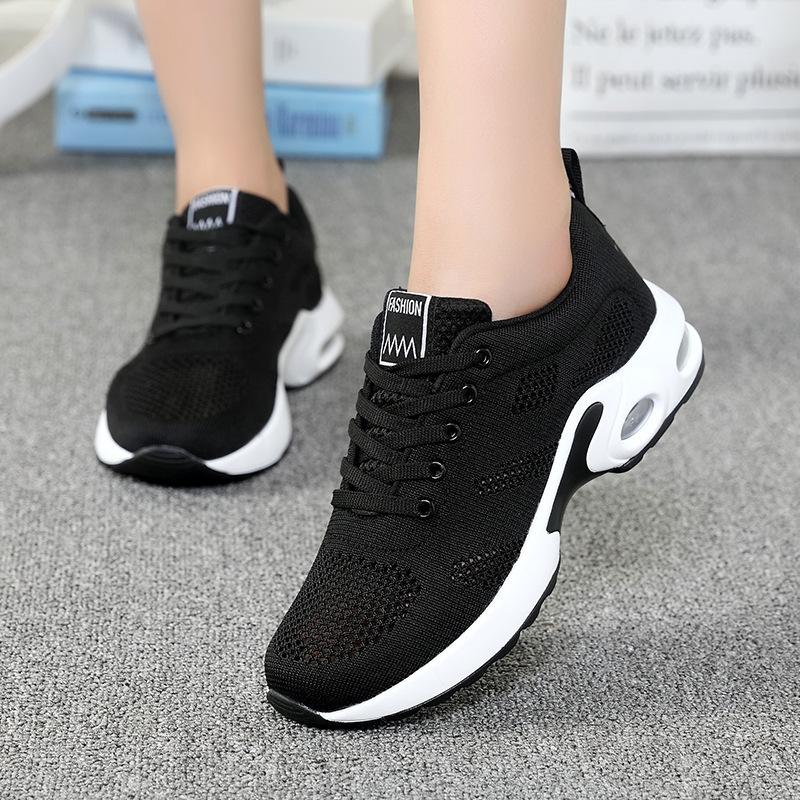 2021 Factory Direct Supply of New Korean Version of Flying Woven Sports and Leisure Shoes Breathable Soft Sole Air Cushion Student Large Size Women'