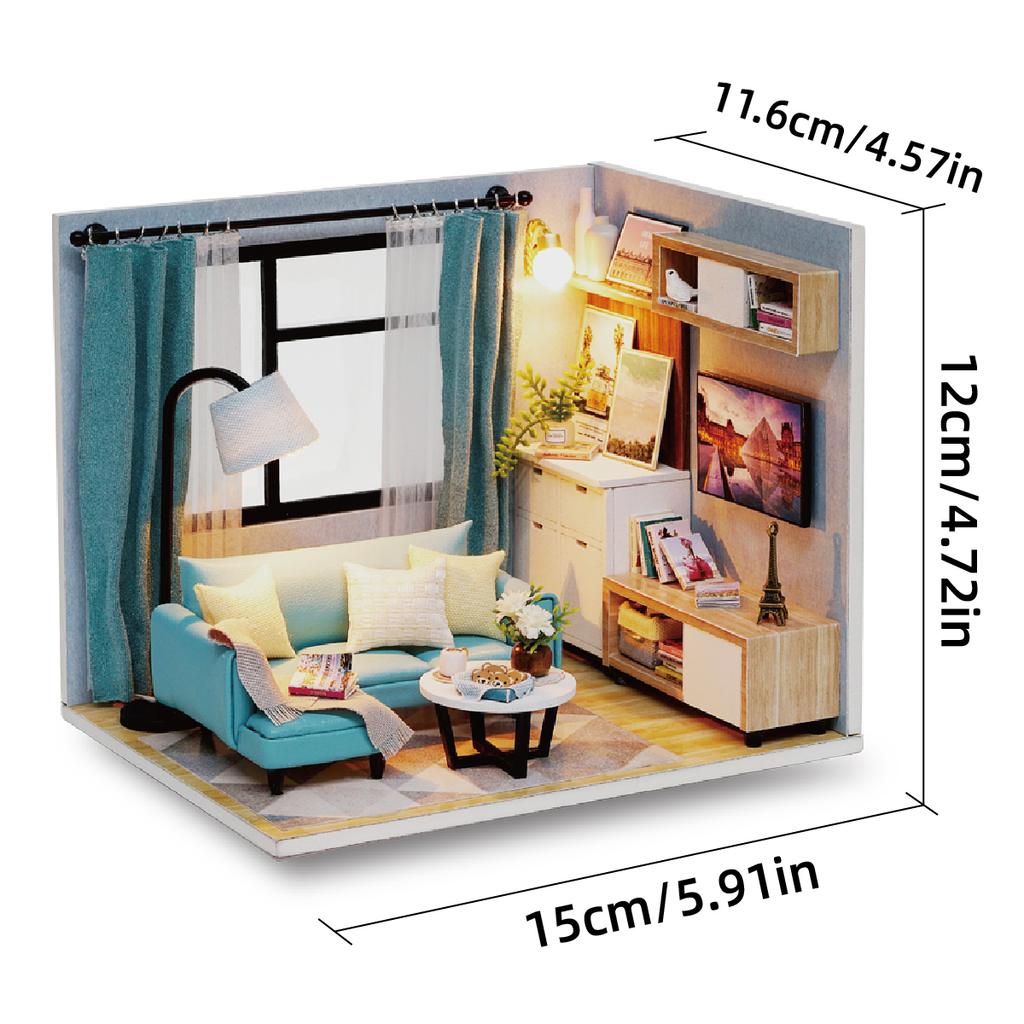 Casă de păpuși mini din lemn, puzzle 3D de asamblat, model de construcție, jucării, decorațiune pentru casă, dormitor, cu mobilier, lumini LED, jucărie, cadouri de Crăciun