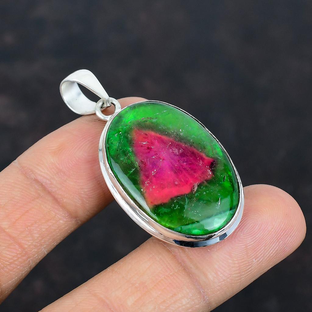 Wassermelonen-Turmalin Anhänger Edelsteinanhänger 925 Sterlingsilber Anhänger handgefertigter Schmuck Geschenke für ihn Heilsteinanhänger Boho-Schmuck