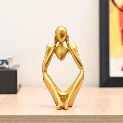 Heimdeko – Denker-Statue Moderne abstrakte Harzskulptur | Goldene Tiefdenker-Figur für Innendekoration | Ideale Heim- & Bürodeko