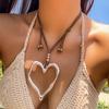 Sweet Cool Exaggerated Big Heart Necklace Metal Choker Velvet Collar Female