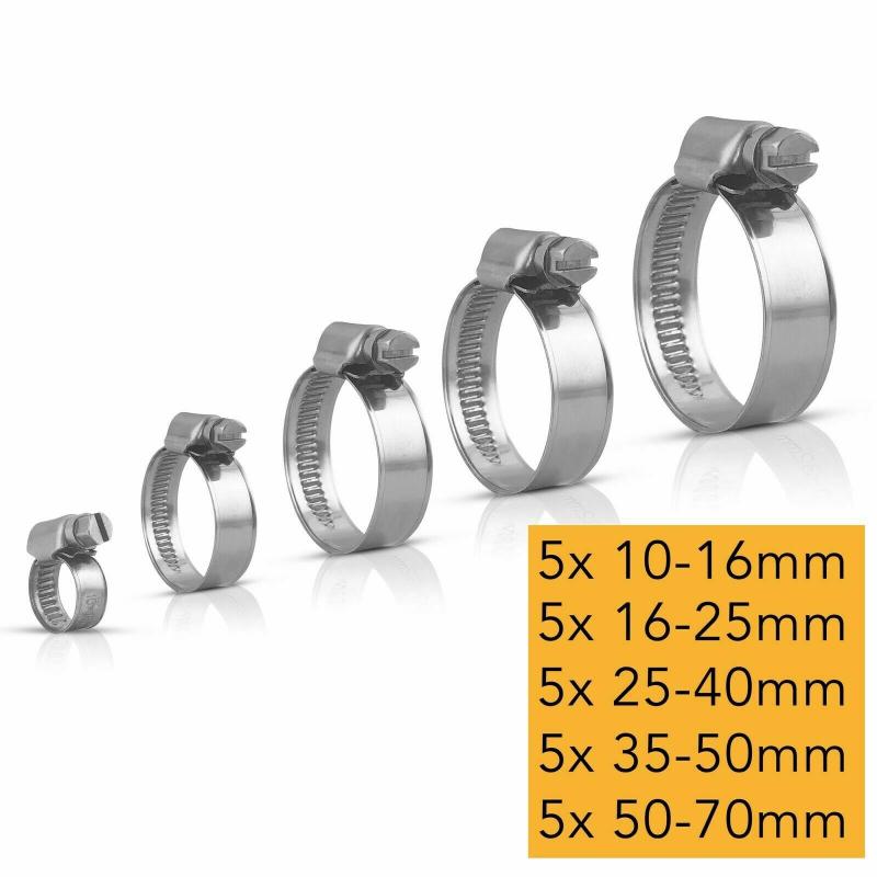 25pcs Metal Hose Pipe Clamps 16mm-70mm Cross German Hose Clamp Clips for Air Hose Water Pipe Fuel Hose 5 Sizes