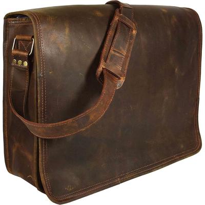 Leather 16 Inch Leather Vintage Rustic Crossbody Messenger Courier Satchel Bag Gift Men Women Briefcase Carry Laptop