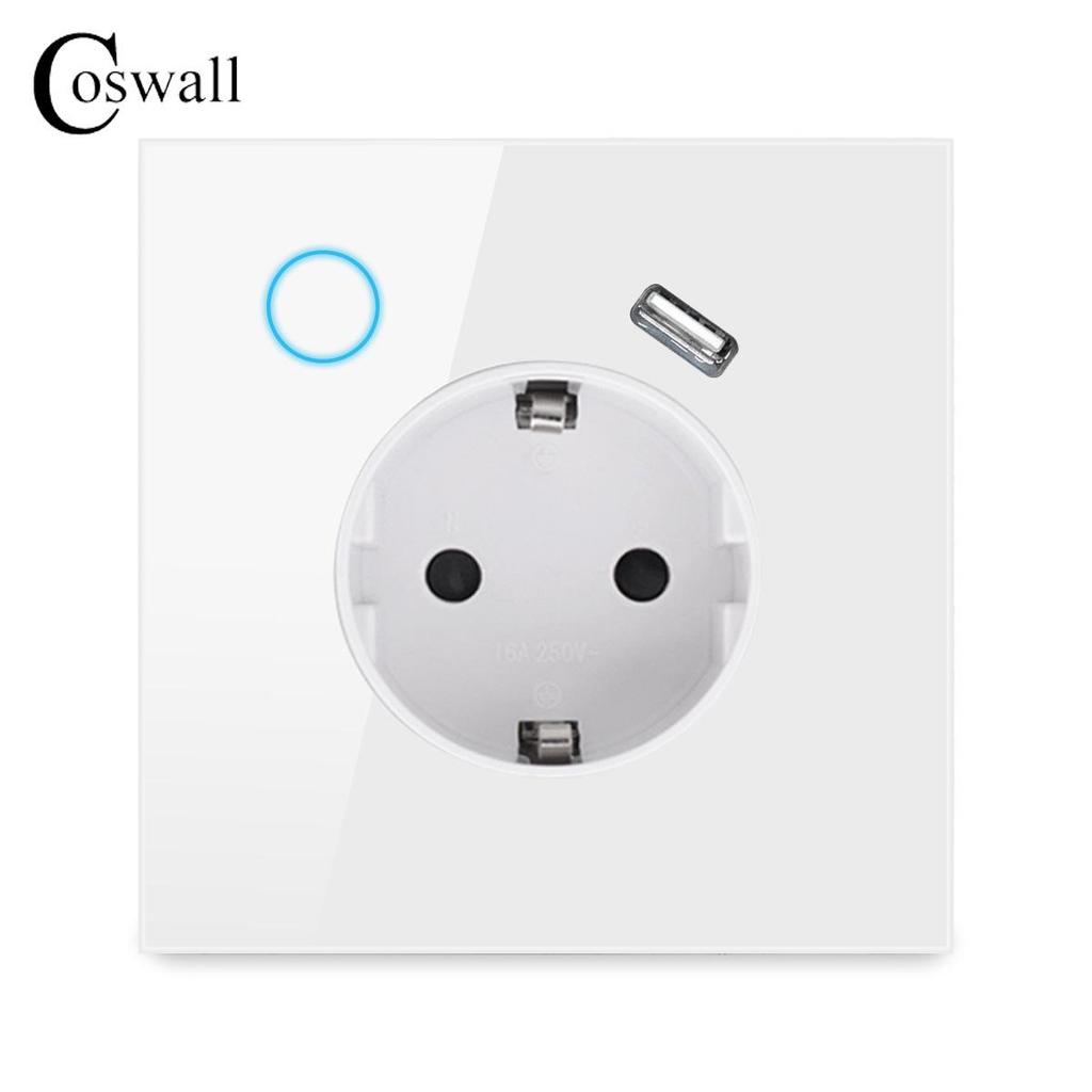 86 Type European WiFi Smart USB Socket with Tempered Glass - Compatible with Google Home & Alexa