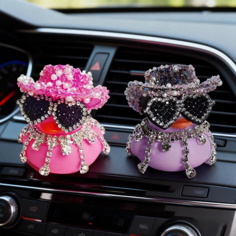 Ornements de Voiture Canard en Caoutchouc Diamant de Luxe Canards de Voiture Violet Rose Noir Cadeaux Drôles pour Bureau Décorations de Tableau de Bord pour Jeep pour BMW